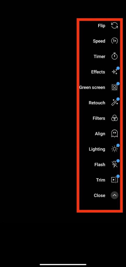 Edit your Short after recording by clicking the tick to reveal the editing menu