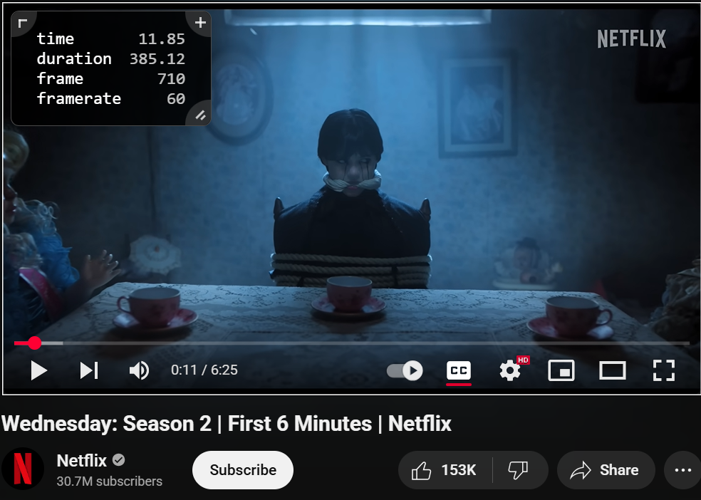 frame by frame browser extension activated on a YouTube video