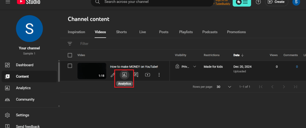 the anayltics on the video reveals more information