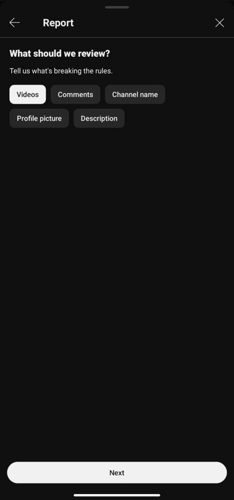 Choose the type of content violating the rules