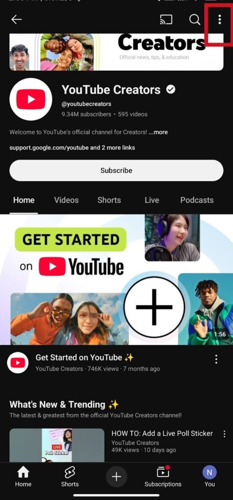 tap the three dot on the right hand corner of the screen