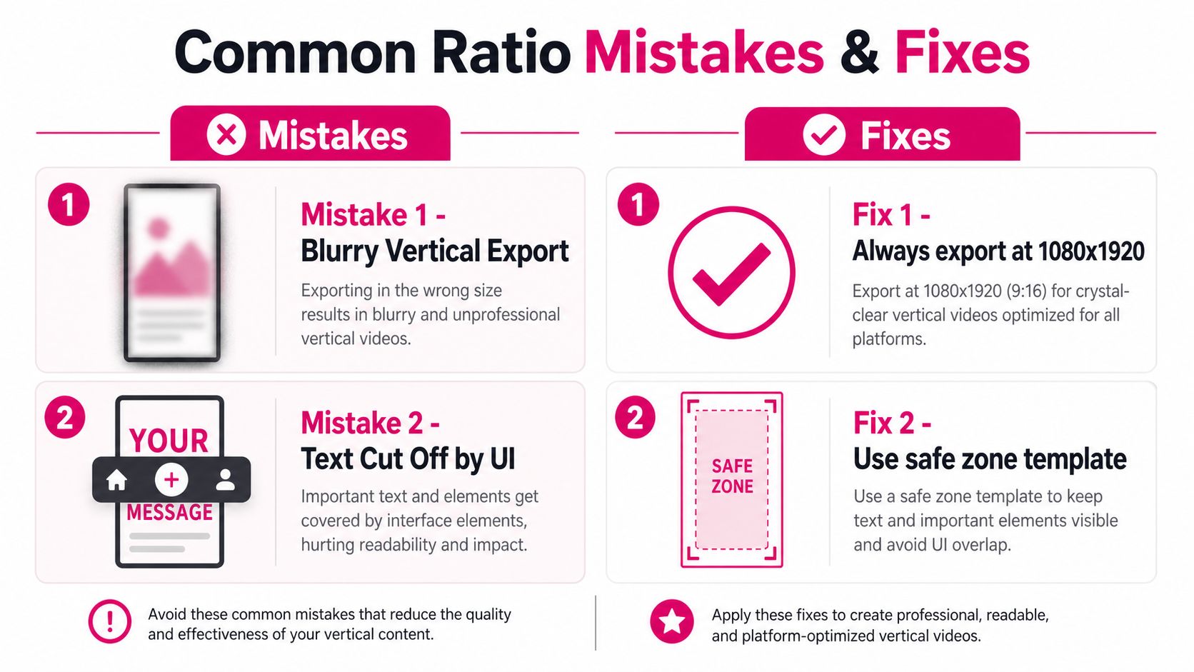 An infographic detailing common mistakes in vertical video ratios and how to fix them for better quality.